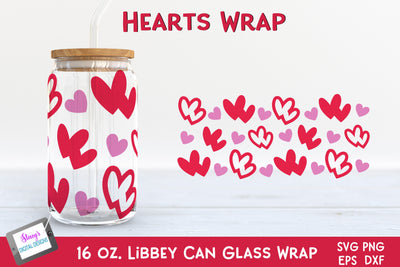 Hearts Libbey Can Glass Wrap SVG | 16 oz. Can Glass SVG SVG Stacy's Digital Designs 