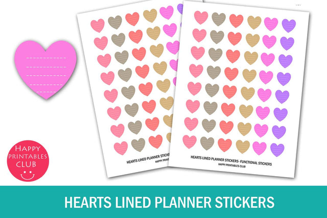 Hearts Lined Planner Stickers- Valentines Planner Stickers SVG Happy Printables Club 