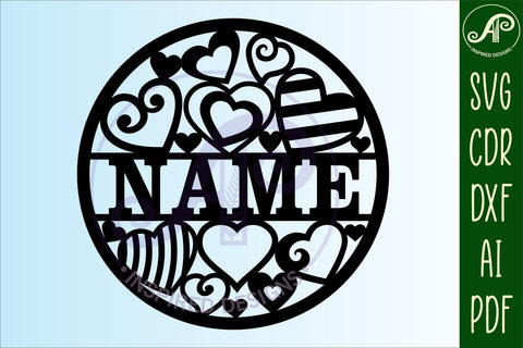 Hearts name sign svg laser cut template SVG APInspireddesigns 