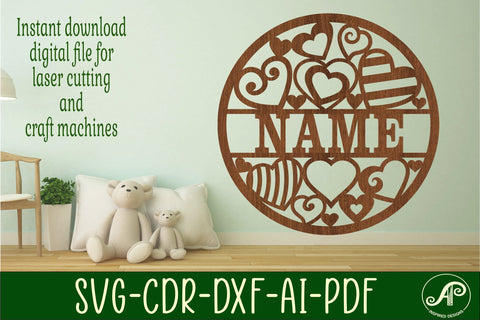 Hearts name sign svg laser cut template SVG APInspireddesigns 