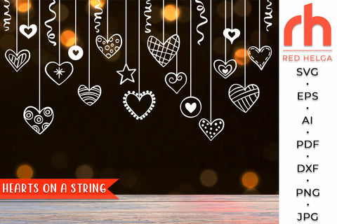 Hearts on a String SVG - Hanging Ornament Cut File SVG RedHelgaArt 