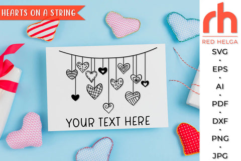 Hearts on a String SVG, Hanging Ornament Cut File, Valentine's Day DXF SVG RedHelgaArt 