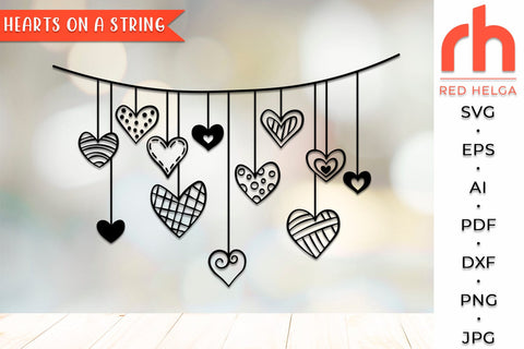 Hearts on a String SVG, Hanging Ornament Cut File, Valentine's Day DXF SVG RedHelgaArt 