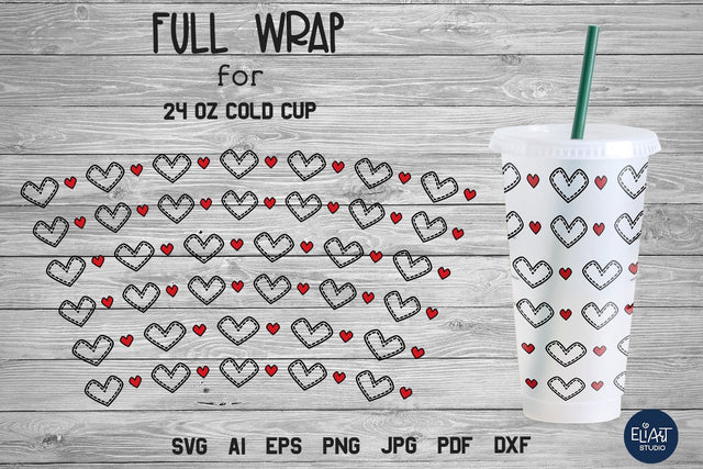 Hearts SVG Cold Cup Wrap, Layered by Color Full Cup Wrap, Valentines SVG. SVG Elinorka 