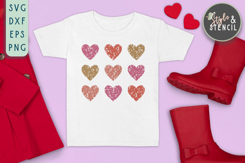 Hearts SVG - Distressed Hearts - Valentine Shirt SVG SVG Style and Stencil 