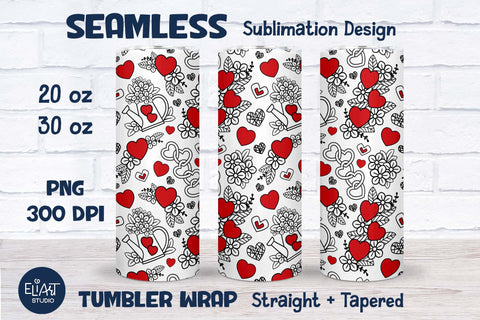 Hearts Tumbler Sublimation, Seamless Tumbler Wrap 20 30 OZ. Sublimation Elinorka 