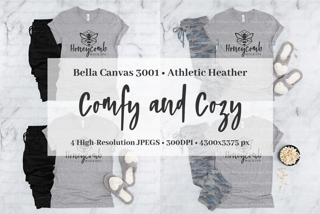 Heather Athletic Bella Canvas 3001 Mockup Bundle, Women's T-Shirt Mockup, Comfy and Cozy Mockup Mock Up Photo Honeycomb Mockups 