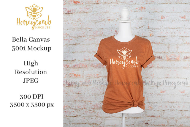 Heather Autumn Bella Canvas 3001 T-Shirt Mockup, Women's T-Shirt Mockup Mock Up Photo Honeycomb Mockups 