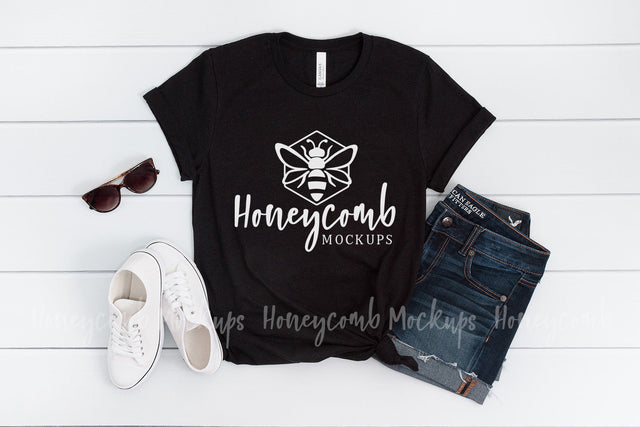 Heather Black 3001 Mockup, Summer Mockup, Bella Canvas Mockup Mock Up Photo Honeycomb Mockups 