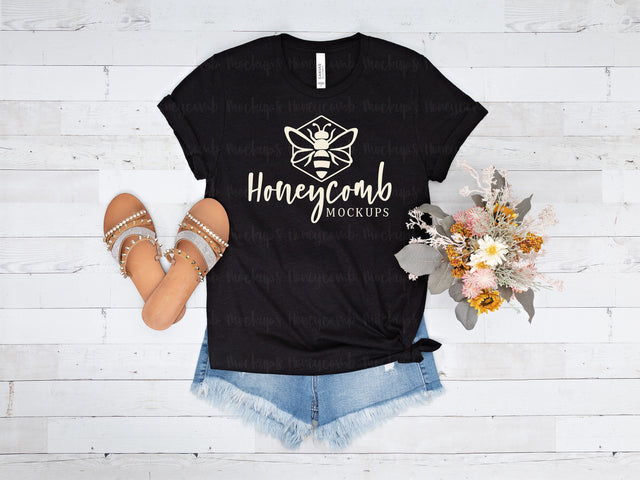 Heather Black Bella Canvas 3001 Mockup, Black T-Shirt Mockup Mock Up Photo Honeycomb Mockups 