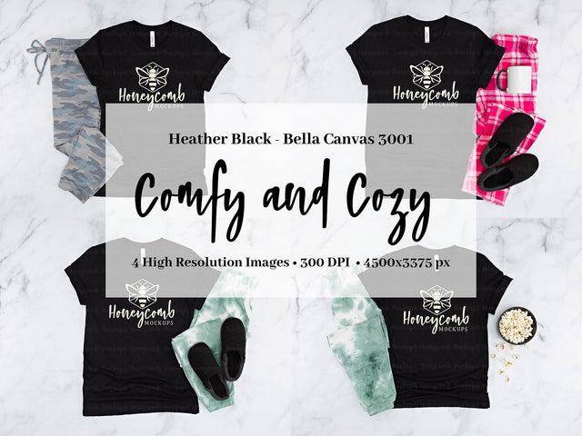 Heather Black Bella Canvas 3001 Mockup Bundle, Women's T-Shirt Mockup, Comfy and Cozy Mockup Mock Up Photo Honeycomb Mockups 