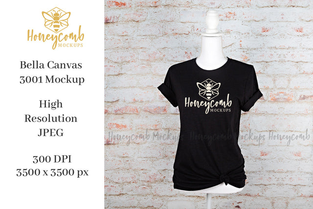 Heather Black Bella Canvas 3001 T-Shirt Mockup, Women's Black T-Shirt Mockup Mock Up Photo Honeycomb Mockups 