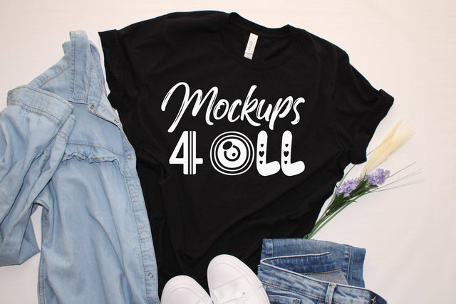 Heather Black T-shirt Mockup, Bella Canvas 3001 Shirt, Flat Lays, Tee Shirt,Flowers,3001 Styled Mockups,T shirt Mocku Ups,Digital,JPG image Mock Up Photo ArtStudio 