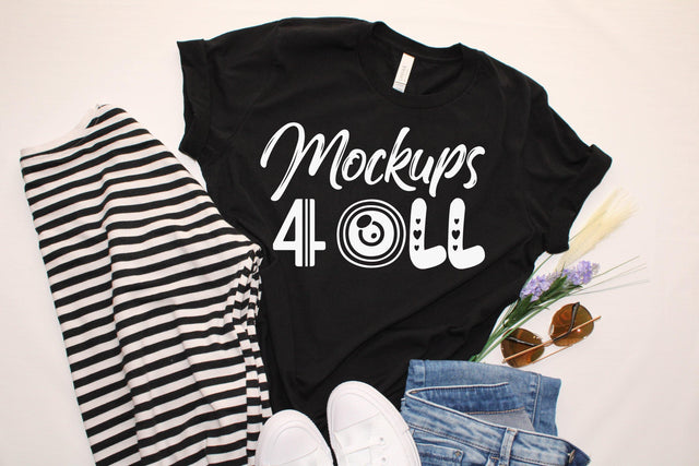 Heather Black T-shirt Mockup, Bella Canvas 3001 Shirt, Flat Lays, Tee Shirt,Flowers,3001 Styled Mockups,T shirt Mocku Ups,Digital,JPG image Mock Up Photo ArtStudio 