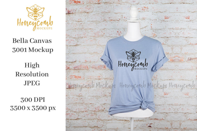 Heather Blue Bella Canvas 3001 T-Shirt Mockup, Women's Blue T-Shirt Mockup Mock Up Photo Honeycomb Mockups 