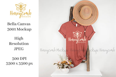 Heather Clay Bella Canvas 3001 Mockup, Hanging Ladder Mockup, Women's T-Shirt Mockup Mock Up Photo Honeycomb Mockups 