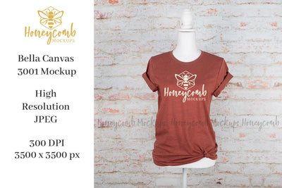 Heather Clay Bella Canvas 3001 T-Shirt Mockup, Women's T-Shirt Mockup Mock Up Photo Honeycomb Mockups 