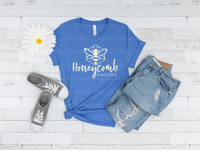 Heather Columbia Blue Bella Canvas 3001 Mockup, T-Shirt Mockup Mock Up Photo Honeycomb Mockups 