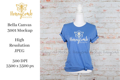 Heather Columbia Blue Bella Canvas 3001 T-Shirt Mockup, Women's T-Shirt Mockup Mock Up Photo Honeycomb Mockups 