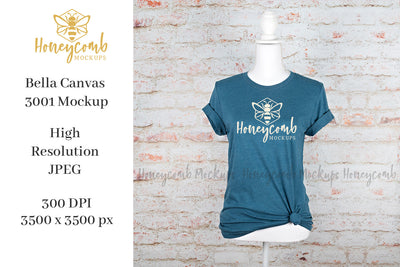 Heather Deep Teal 3001 Mockup, Women's T-Shirt Mockup Mock Up Photo Honeycomb Mockups 