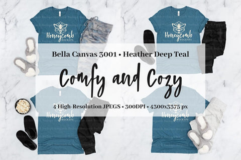 Heather Deep Teal Bella Canvas 3001 Mockup Bundle, Women's T-Shirt Mockup, Comfy and Cozy Mockup Mock Up Photo Honeycomb Mockups 
