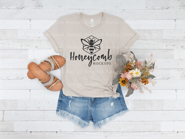 Heather Dust Bella Canvas 3001 Mockup, Women's T-Shirt Mockup Mock Up Photo Honeycomb Mockups 