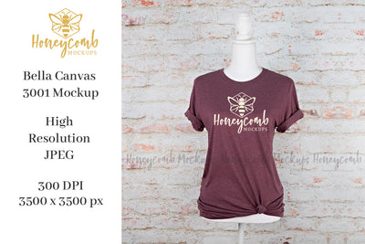 Heather Maroon Bella Canvas 3001 Mockup, Women's T-Shirt Mockup, Mannequin Mockup Mock Up Photo Honeycomb Mockups 