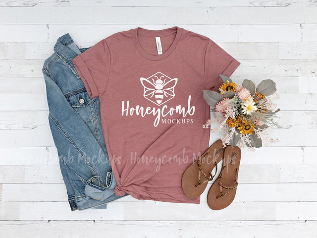 Heather Mauve Bella Canvas 3001, Fall T-Shirt Mockup Mock Up Photo Honeycomb Mockups 