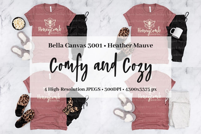 Heather Mauve Bella Canvas 3001 Mockup Bundle, Women's T-Shirt Mockup, Comfy and Cozy Mockup Mock Up Photo Honeycomb Mockups 
