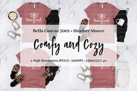 Heather Mauve Bella Canvas 3001 Mockup Bundle, Women's T-Shirt Mockup, Comfy and Cozy Mockup Mock Up Photo Honeycomb Mockups 