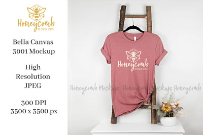 Heather Mauve Bella Canvas 3001 Mockup, Hanging Ladder Mockup, Women's T-Shirt Mockup Mock Up Photo Honeycomb Mockups 