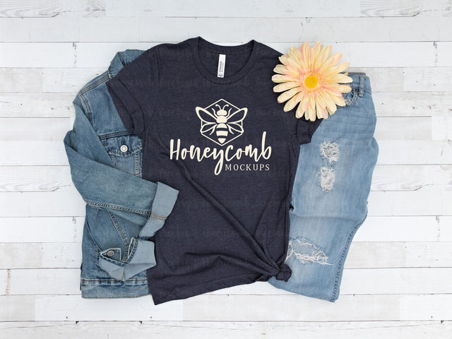 Heather Midnight Navy Bella Canvas 3001 Mockup, T-Shirt Mockup Mock Up Photo Honeycomb Mockups 