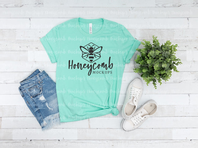 Heather Mint Bella Canvas 3001 Mockup, T-Shirt Mockup Mock Up Photo Honeycomb Mockups 