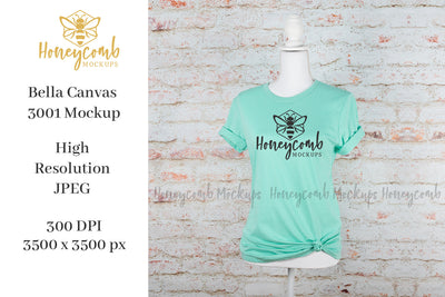 Heather Mint Bella Canvas 3001 Mockup, Women's T-Shirt Mockup, Mannequin Mockup, Summer Mockup Mock Up Photo Honeycomb Mockups 