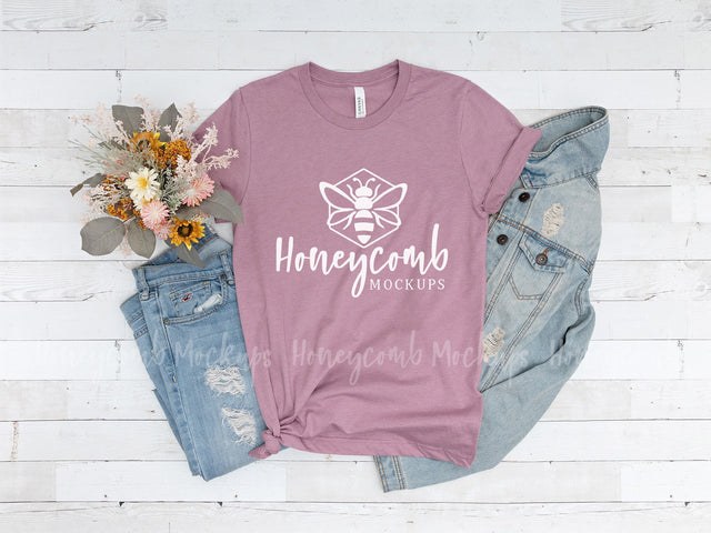 Heather Orchid Bella Canvas 3001 Mockup, T-Shirt Mockup Mock Up Photo Honeycomb Mockups 