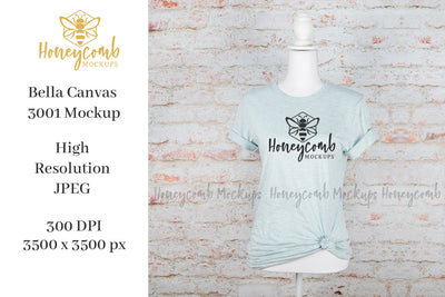 Heather Prism Ice Blue Bella Canvas 3001 Mockup, Women's T-Shirt Mockup, Mannequin Mockup, Summer Mockup Mock Up Photo Honeycomb Mockups 