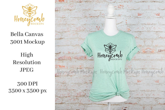 Heather Prism Mint Bella Canvas 3001 Mockup, Women's T-Shirt Mockup, Mannequin Mockup, Summer Mockup Mock Up Photo Honeycomb Mockups 