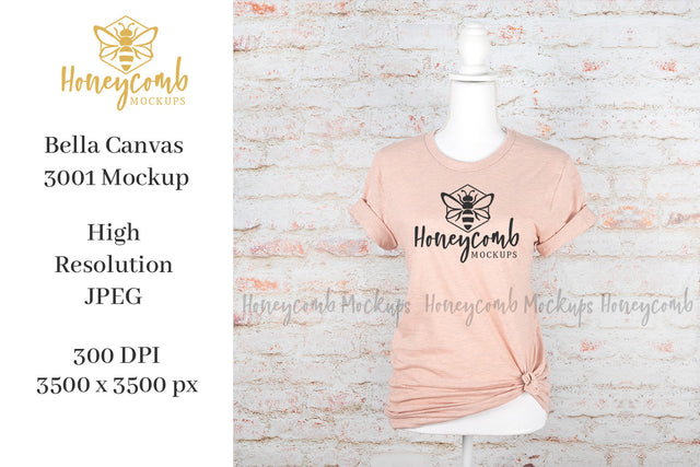 Heather Prism Peach Bella Canvas 3001 Mockup, Mannequin Mockup, Women's T-Shirt Mockup, Spring Mockup Mock Up Photo Honeycomb Mockups 