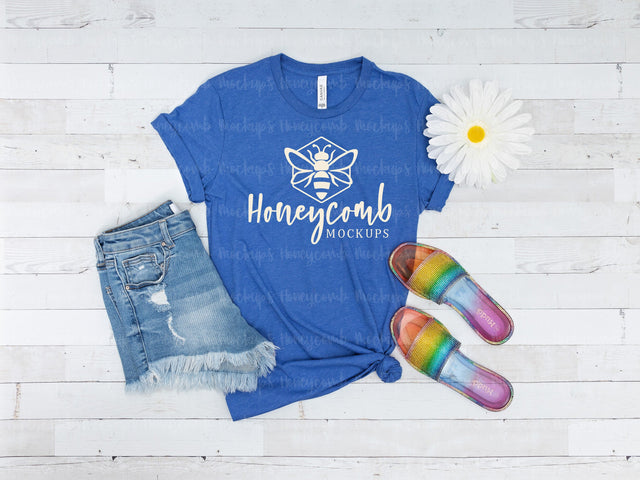 Heather True Royal Bella Canvas 3001 Mockup, Blue T-Shirt Mockup, Women's Shirt Mockup Mock Up Photo Honeycomb Mockups 