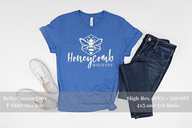 Heather True Royal Bella Canvas 3001 Mockup, Women's T-Shirt Mockup Mock Up Photo Honeycomb Mockups 