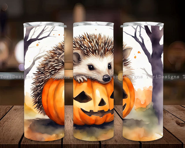 Hedgehog in Pumpkin Tumbler PNG, Pumpkin Fall Tumbler Wrap PNG, Halloween Spooky Pumpkin Tumbler PNG, Halloween Sublimation Design Wrap png Sublimation ToriDesigns 