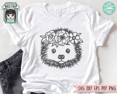 Hedgehog SVG file, Floral Hedgehog cut file, Hedgehog Flower Crown SVG, Animal Face, Flower Hedgehog svg file, Floral Hedgehog png SVG Wild Pilot 
