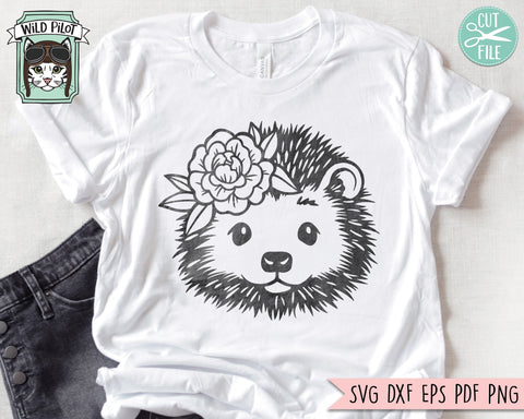 Hedgehog SVG file, Floral Hedgehog cut file, Hedgehog Flower Crown SVG, Animal Face, Flower Hedgehog svg file, Floral Hedgehog png SVG Wild Pilot 
