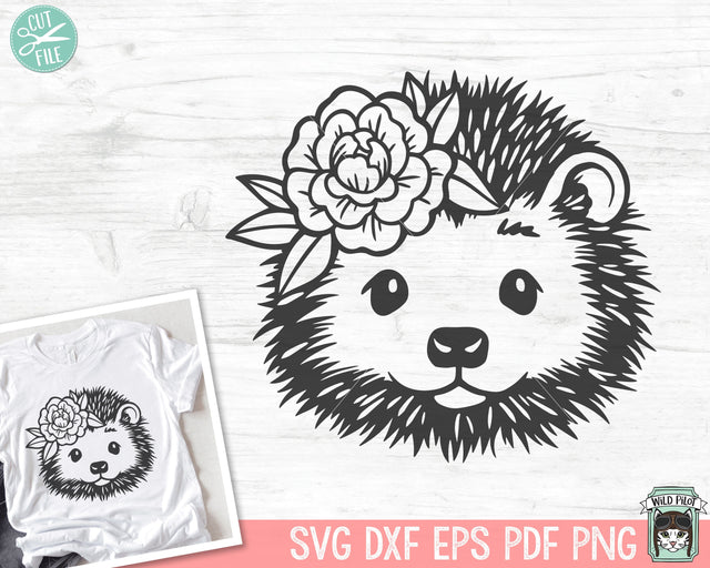 Hedgehog SVG file, Floral Hedgehog cut file, Hedgehog Flower Crown SVG, Animal Face, Flower Hedgehog svg file, Floral Hedgehog png SVG Wild Pilot 