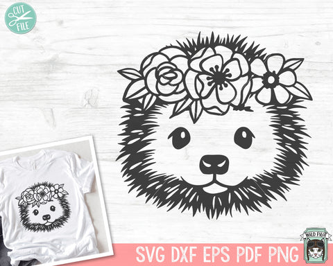 Hedgehog SVG file, Floral Hedgehog cut file, Hedgehog Flower Crown SVG, Animal Face, Flower Hedgehog svg file, Floral Hedgehog png SVG Wild Pilot 