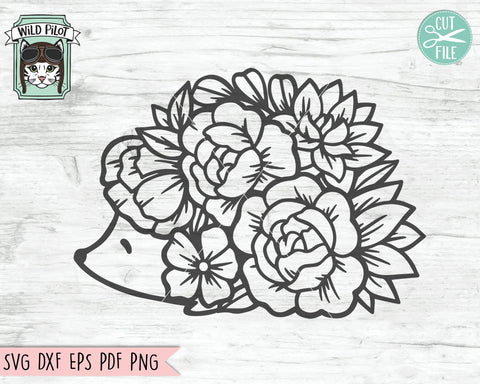 Hedgehog SVG File, Floral Hedgehog SVG, Hedgehog Flowers SVG, Hedgehog Floral SVG, Hedgehog Cut File SVG Wild Pilot 