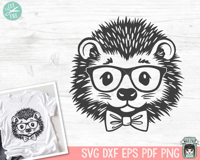 Hedgehog svg file, Hedgehog with Glasses Bowtie svg, Hedgehog cut file, Animal Face, Cute Hedgehog Face Eyeglasses svg, Hedgehog png SVG Wild Pilot 