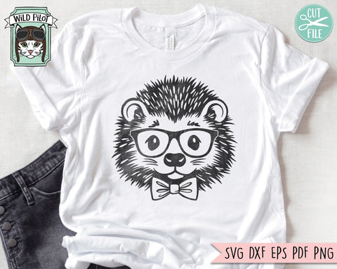 Hedgehog svg file, Hedgehog with Glasses Bowtie svg, Hedgehog cut file, Animal Face, Cute Hedgehog Face Eyeglasses svg, Hedgehog png SVG Wild Pilot 
