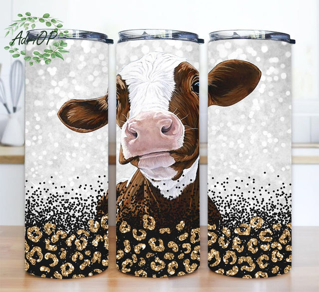 Heifer Cow Glitter Leopard 20oz Skinny Tumbler Png, Glitter Leopard Heifer Cow Tumbler Png, Cowhide Highland Tumbler, Cute Cow Heifer Tumbler Sublimation AdriOP 