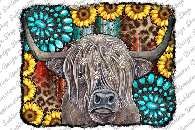 Heifer Cow Sublimation Design Png, Background Png, Farm Animal, Gemstone Png, Sunflowers Png, Western Png, Sublimation Png, Digital Download Sublimation SublimationDesignShop 